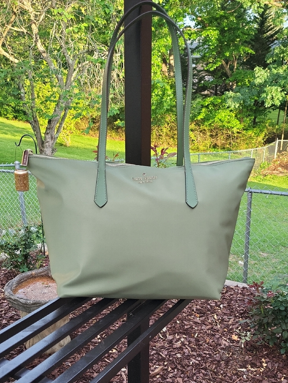 kate spade New York Sage Green Nylon Tote with Double Straps